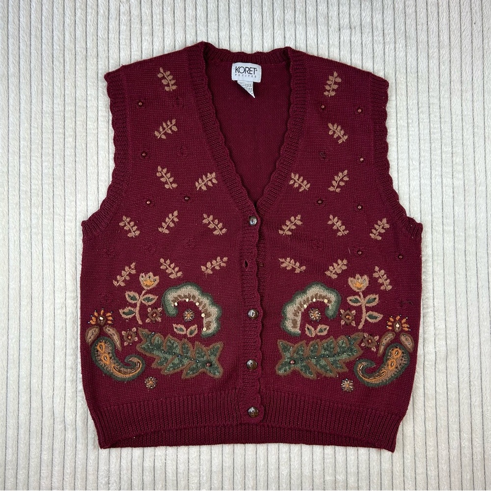 Koret Red Cardigan Sweater vest with Intricate Patterns